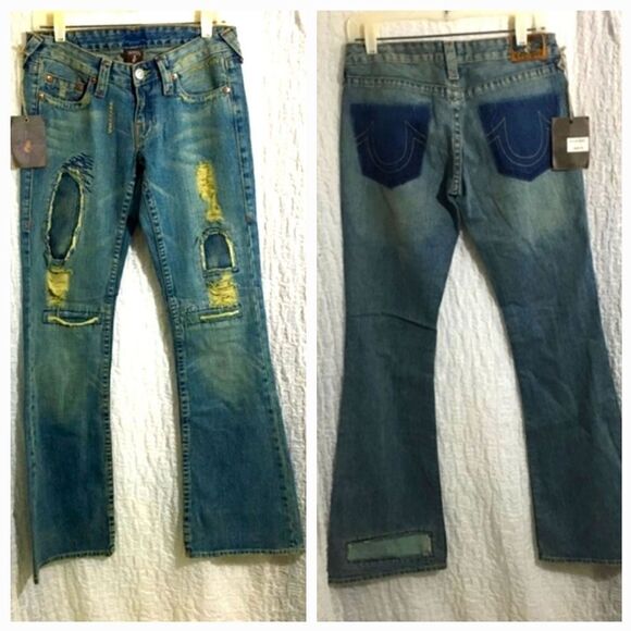 True Religion NWT Bootcut Distressed Jeans Size 27 - Picture 1 of 14